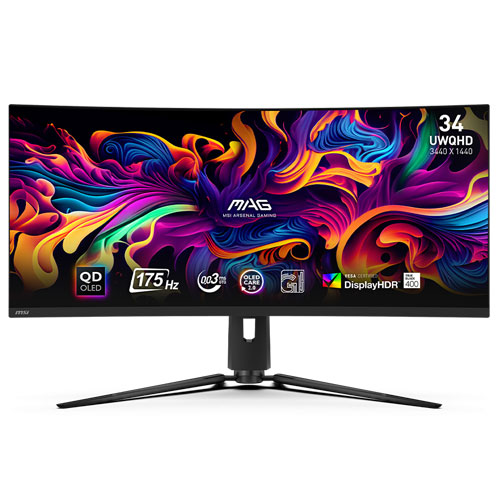 MSI MAG 341CQP 34 Inch QD-OLED UWQHD (3440 X 1440) 175Hz 0.03ms AMD FreeSync Premium Pro Compatible Frameless Gaming Monitor ( 3 YEARS WARRANTY )
